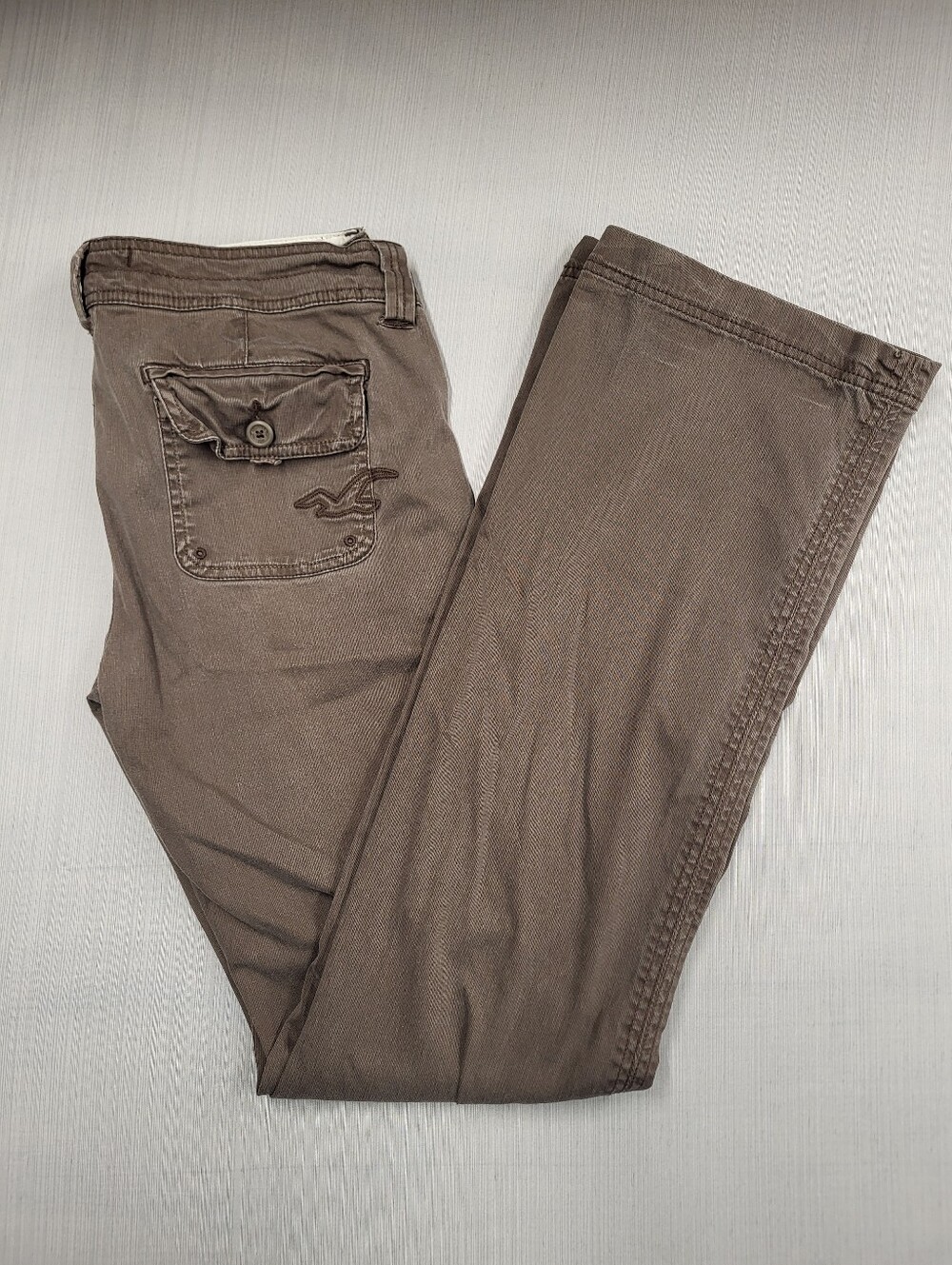 Hollister Women's Khaki Pants Stretch Size 11 Long Cotton Dark Brown Pockets